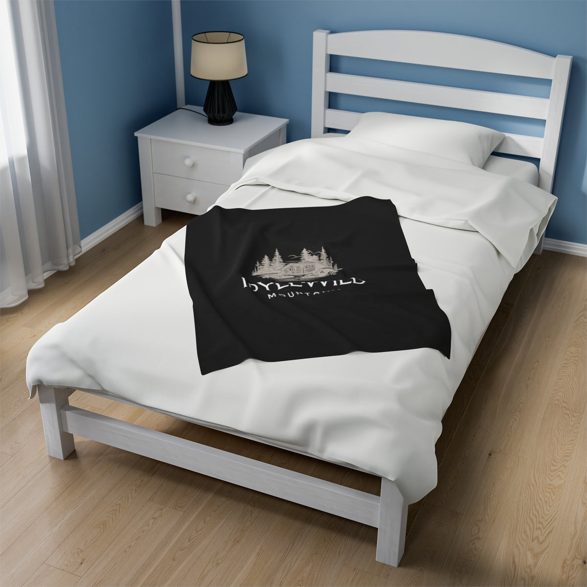 Velveteen Plush Blanket Idyllwild Mountains Cabin Black