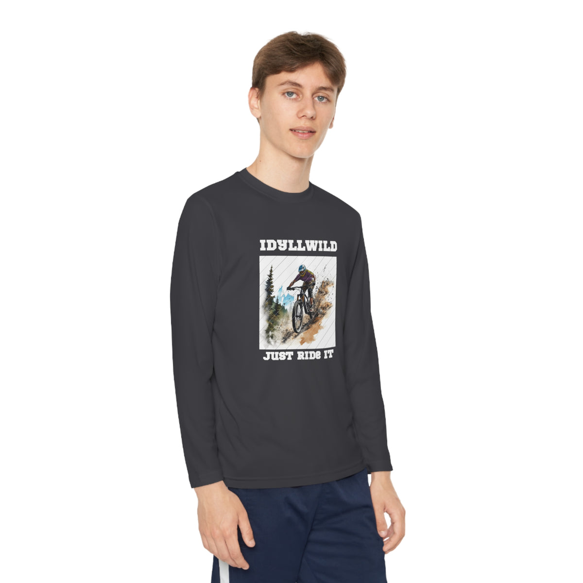 =Idyllwild Mountain Biking Square Youth Long Sleeve Competitor Tee