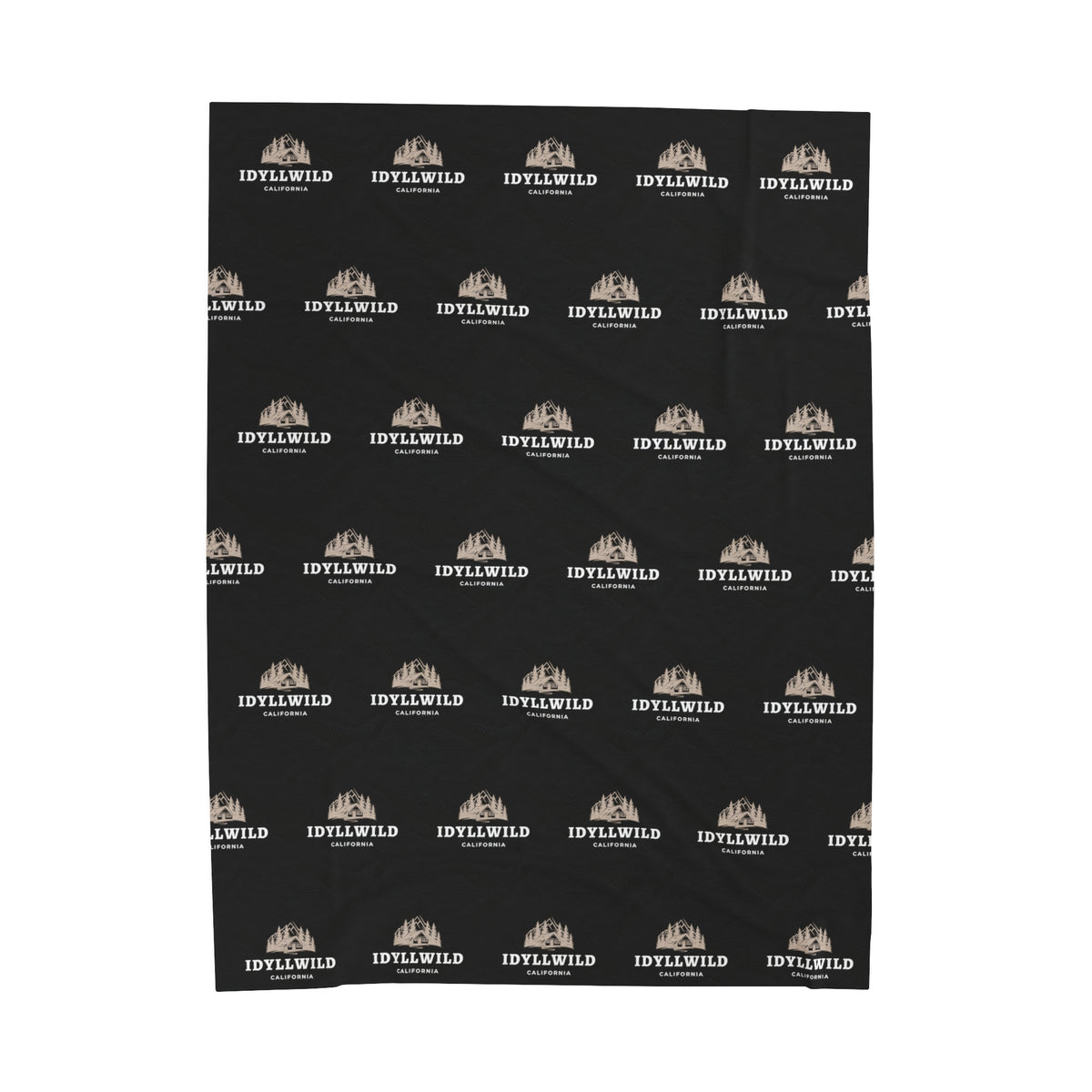 Velveteen Plush Blanket Idyllwild Cabin Badge Pattern Black