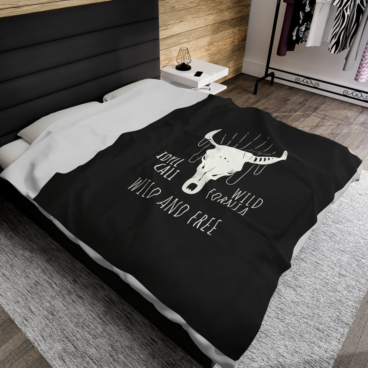 Velveteen Plush Blanket Idyll WIld and Free Longhorn Black