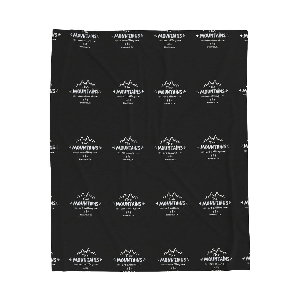 Velveteen Plush Blanket The Mountains Are Calling Black Pattern