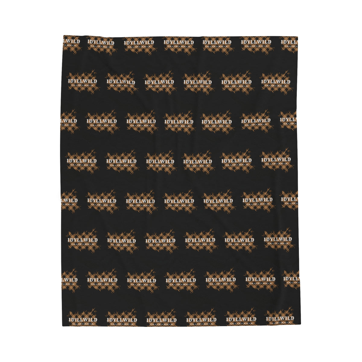 Velveteen Plush Blanket Tan Plaid Idyllwild Pattern Black