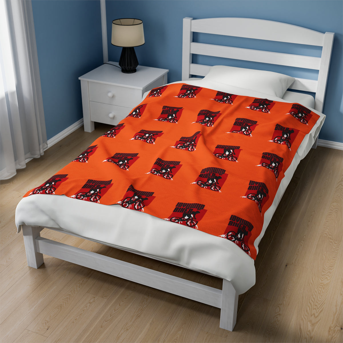 Velveteen Plush Blanket Idyllwild Biker Pattern Orange