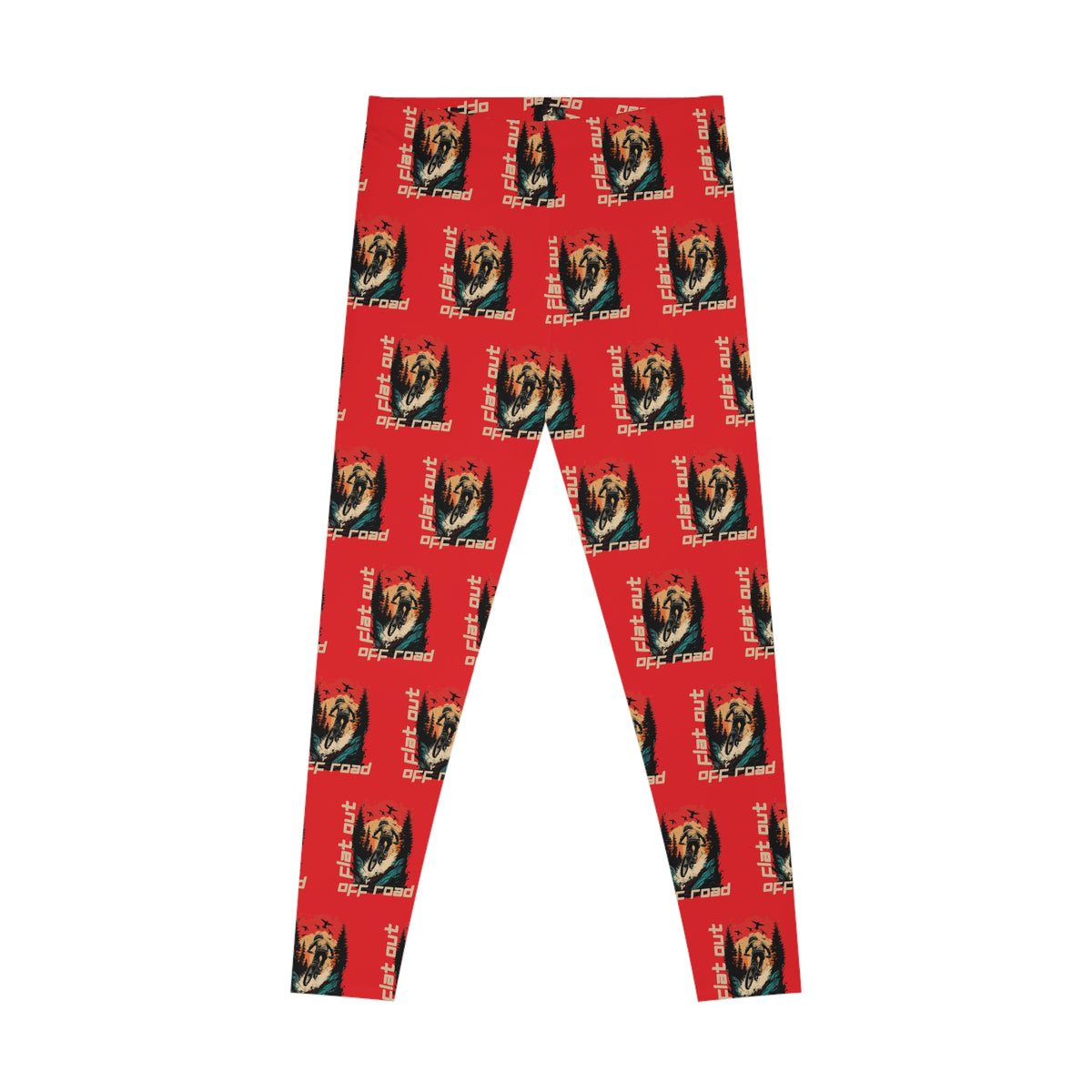 Mountain Biking "Off Road Flat Out" Red Stretchy Leggings