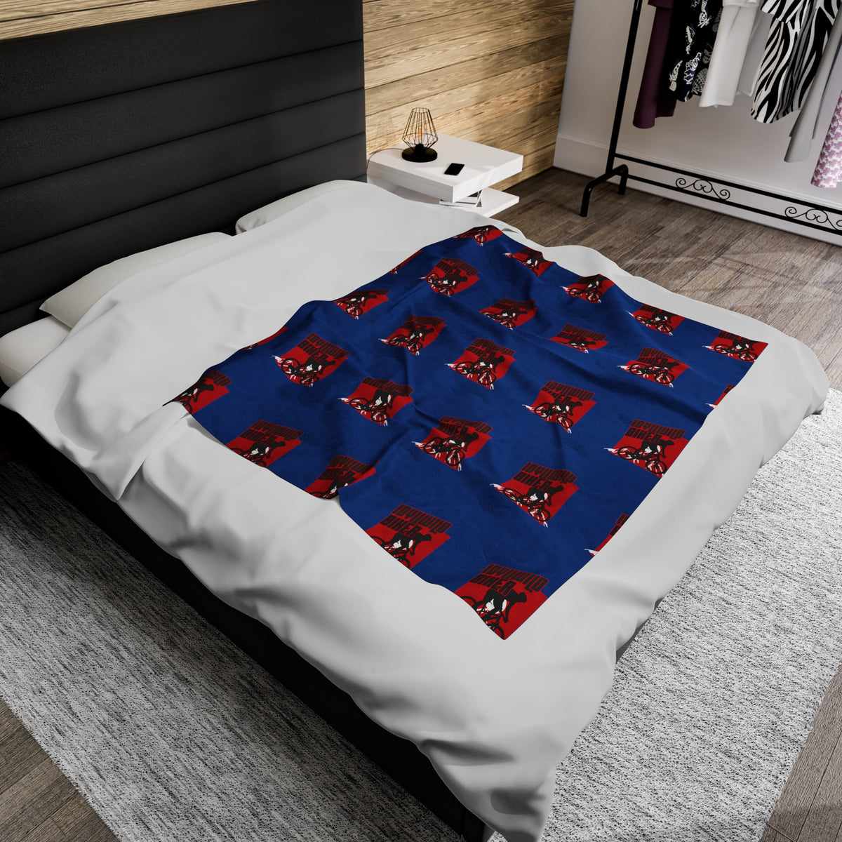 Velveteen Plush Blanket Idyllwild Biker Pattern Blue