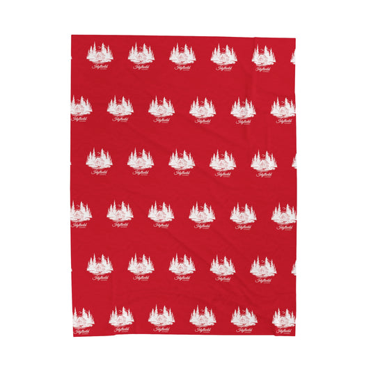 Velveteen Plush Blanket Idyllwild Classy Cabin in the Woods Pattern Red