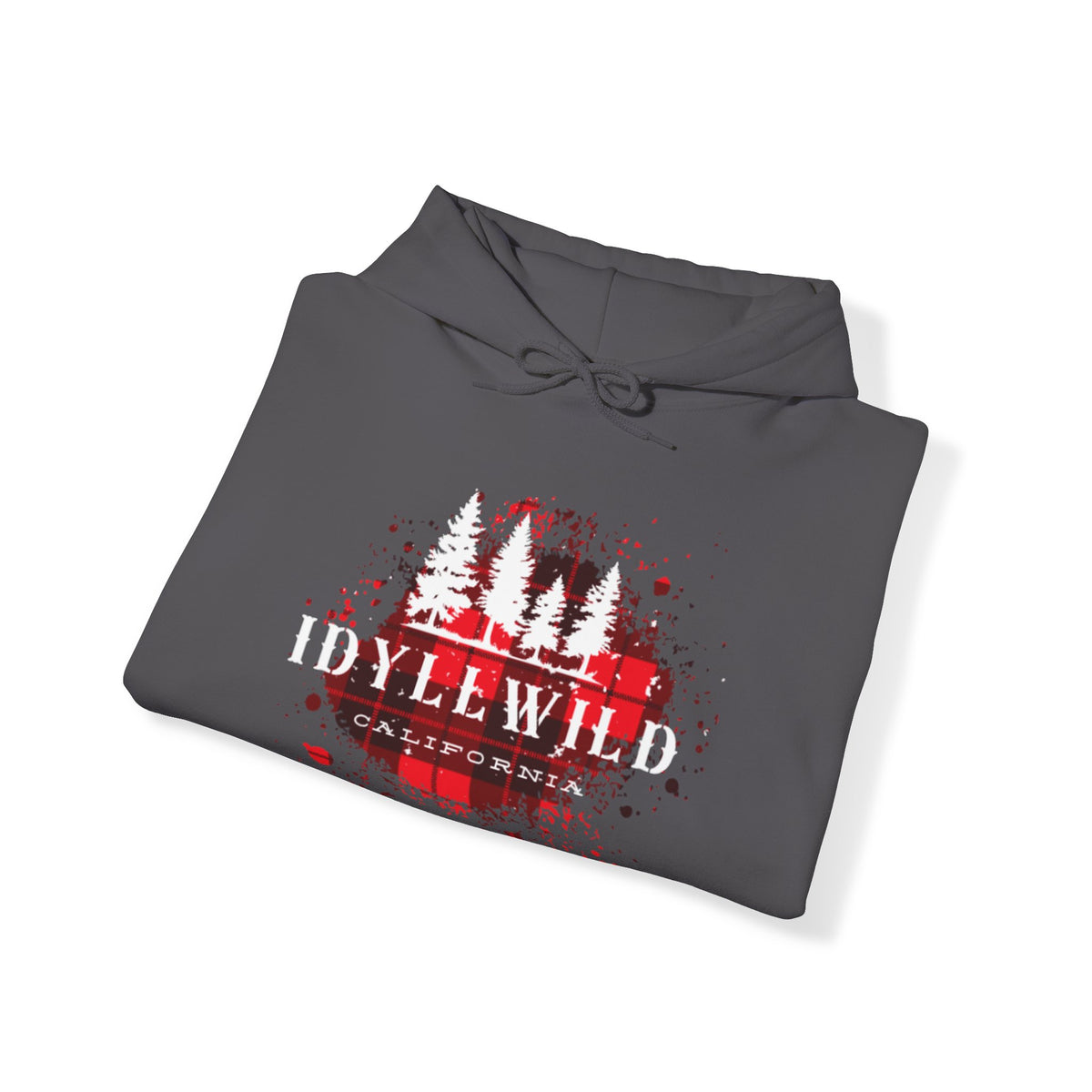 Unisex Heavy Blend™ Hooded Sweatshirt Idyllwild California Red Buffalo Plaid White Pine