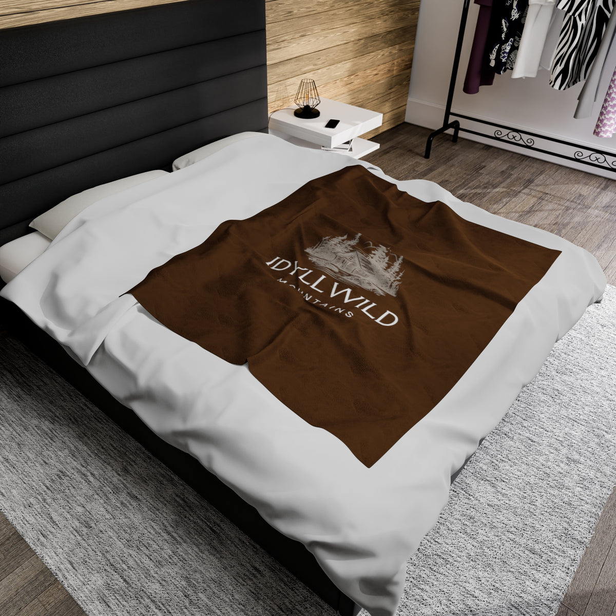 Velveteen Plush Blanket Idyllwild Mountains Cabin Brown