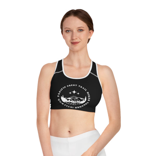 Sports Bra (AOP) PCT trail through Idyllwild Black Top