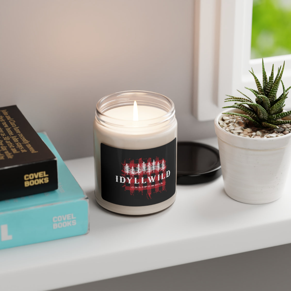 Scented Soy Candle, 9oz Idyllwild Red Buffalo White Text Forest