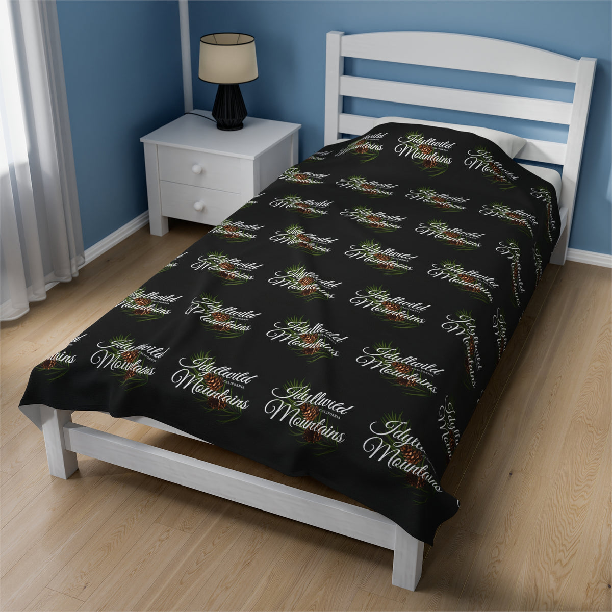 Velveteen Plush Blanket Idyllwild Classy Coneback Pattern Black