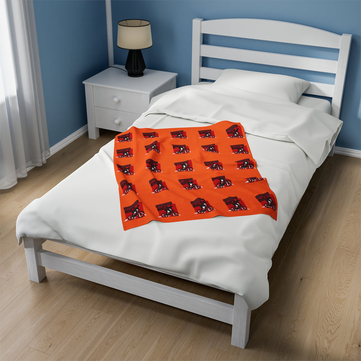 Velveteen Plush Blanket Idyllwild Biker Pattern Orange