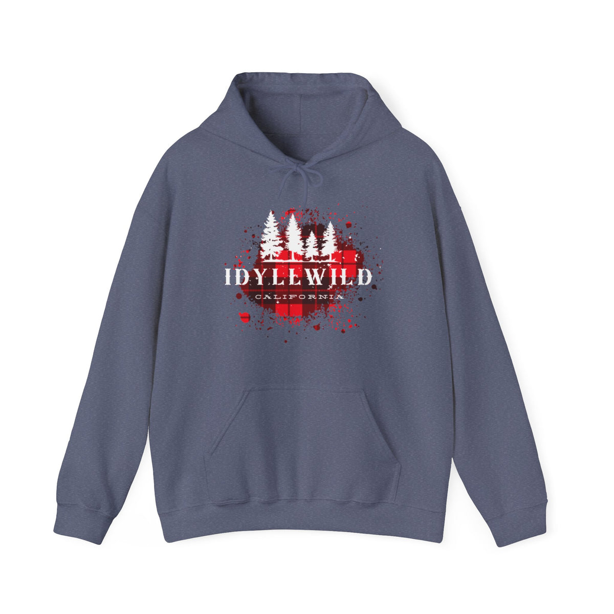 Unisex Heavy Blend™ Hooded Sweatshirt Idyllwild California Red Buffalo Plaid White Pine