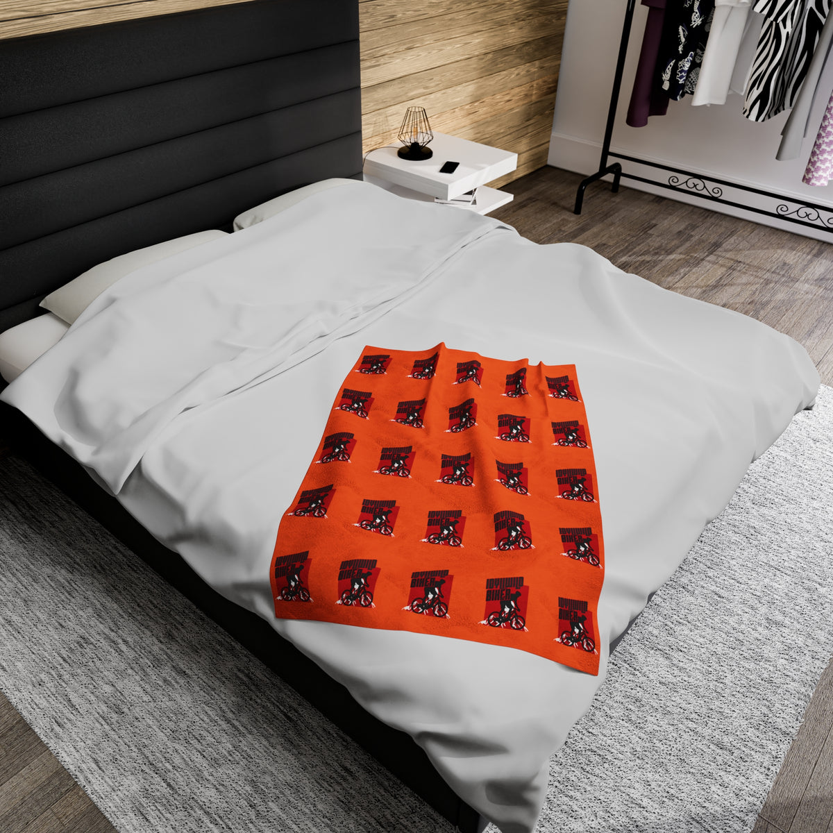 Velveteen Plush Blanket Idyllwild Biker Pattern Orange