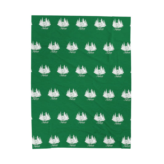 Velveteen Plush Blanket Idyllwild Classy Cabin in the Woods Pattern Green