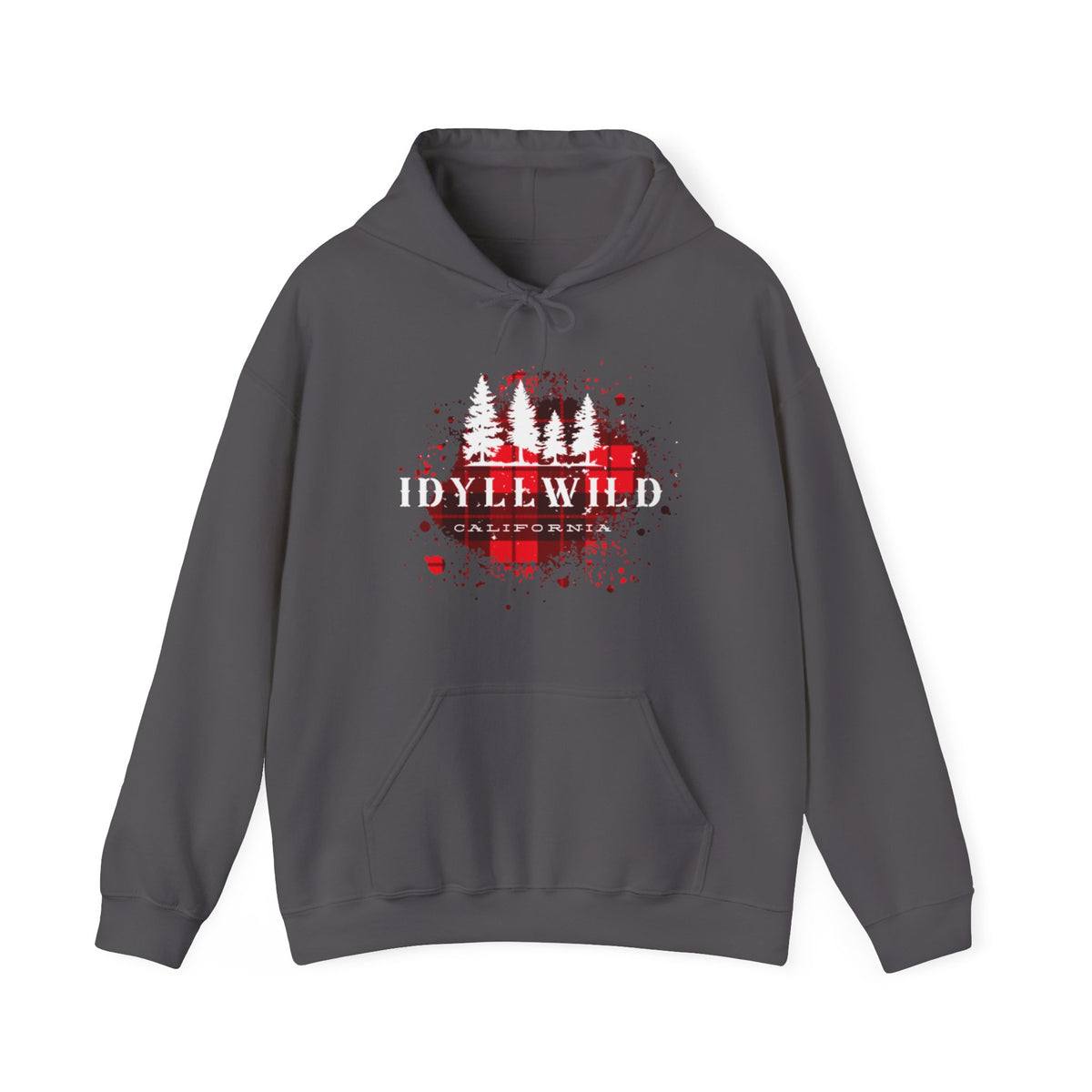 Unisex Heavy Blend™ Hooded Sweatshirt Idyllwild California Red Buffalo Plaid White Pine