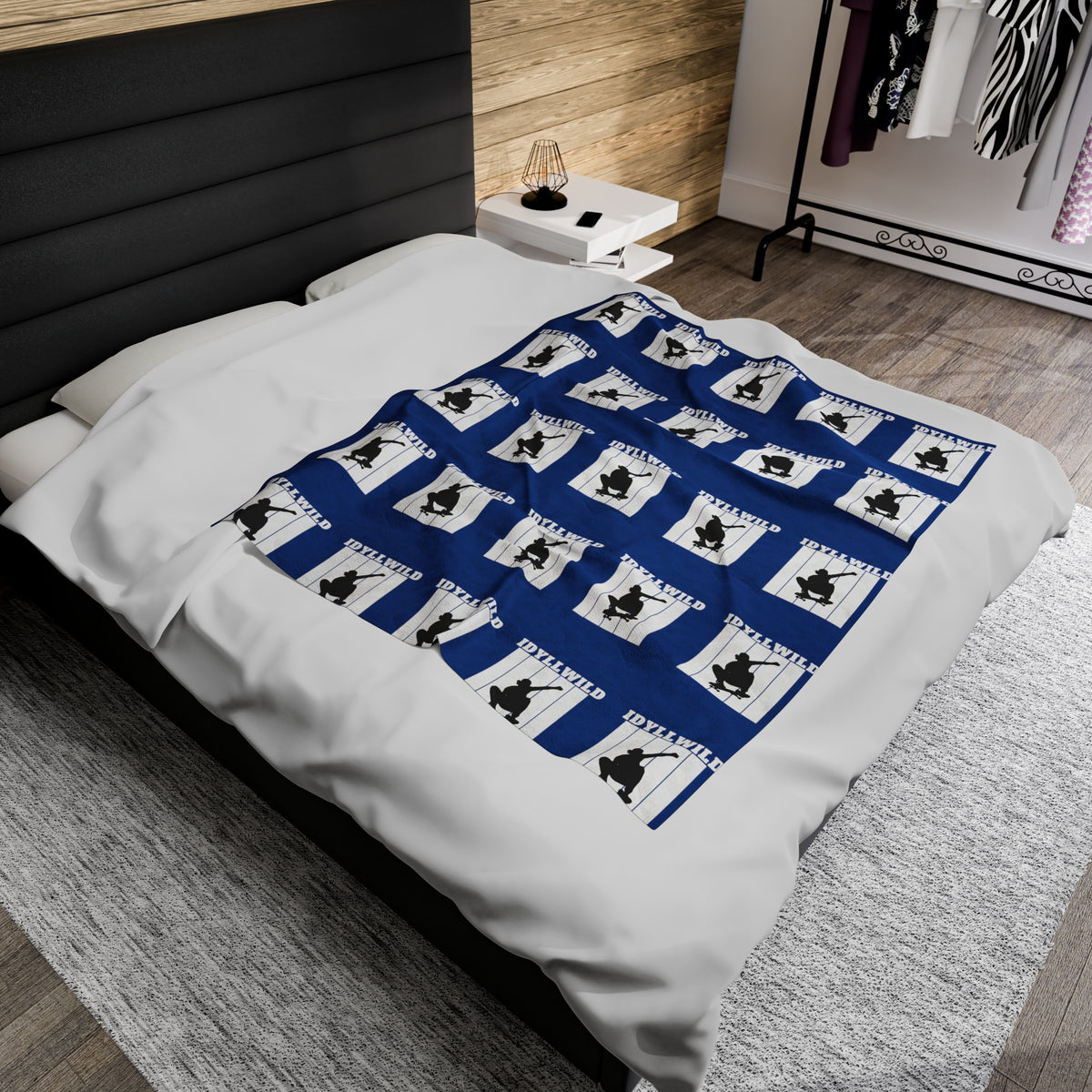 Velveteen Plush Blanket Skate Idyllwild Blue Pattern