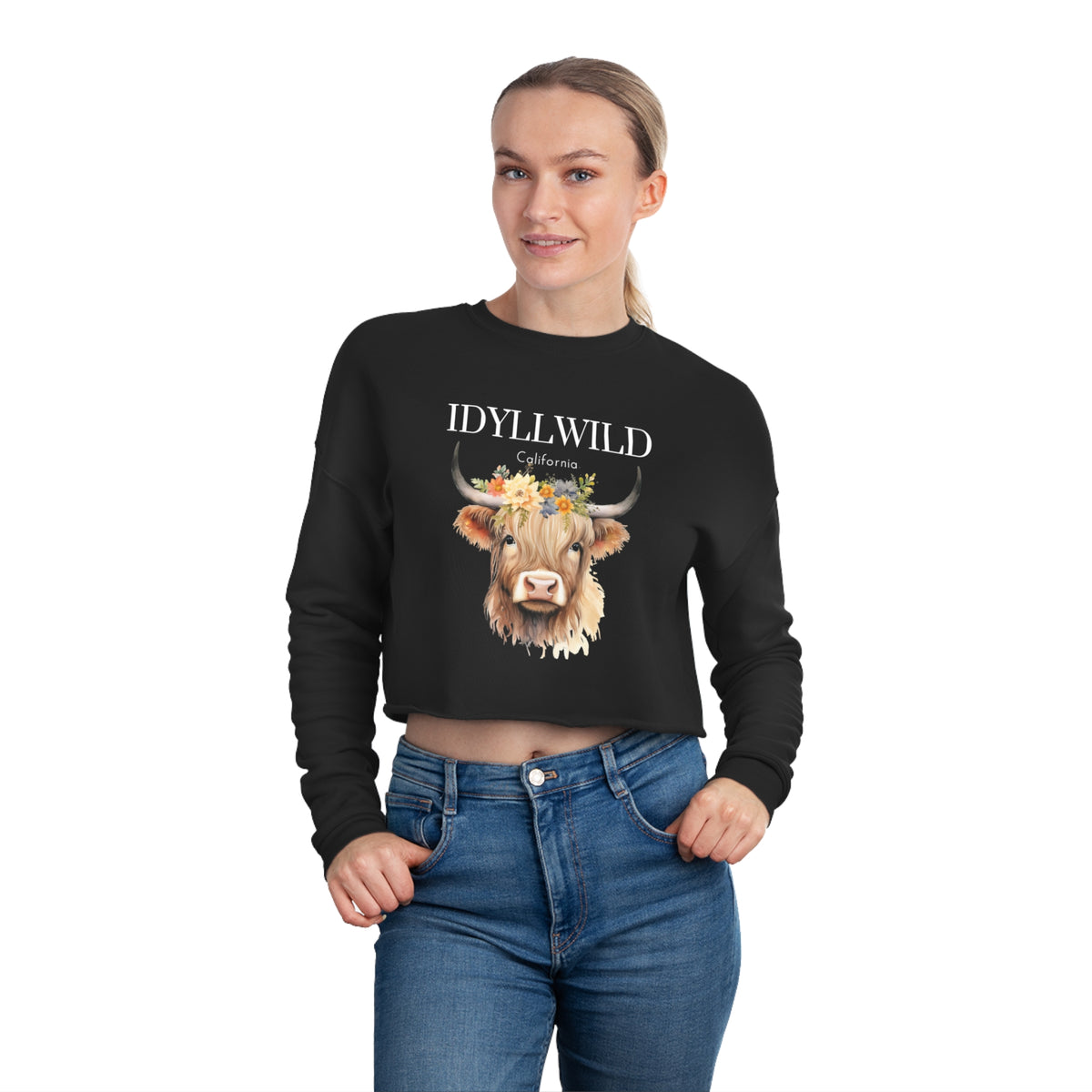 Women's Cropped Idyllwild Highlander Cow 1 Sweashirt