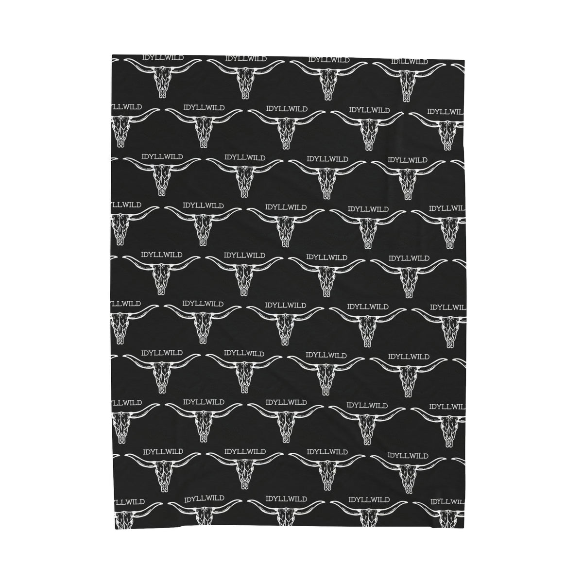 Velveteen Plush Blanket Idyllwild Longhorn Pattern Black