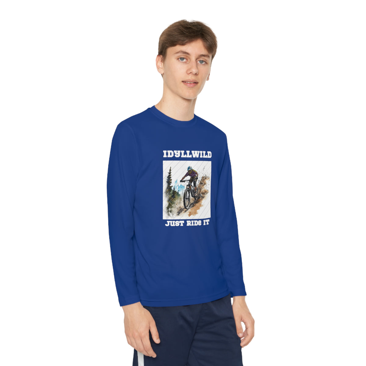 =Idyllwild Mountain Biking Square Youth Long Sleeve Competitor Tee