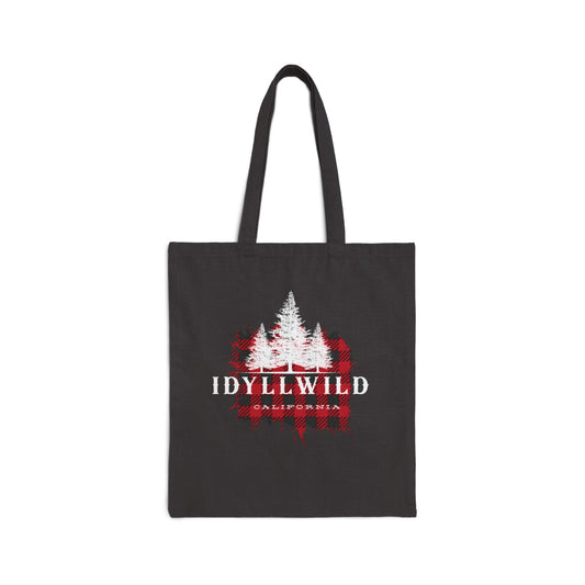 Idyllwild California Red Buffalo Plaid White Pine Cotton Canvas Tote Bag