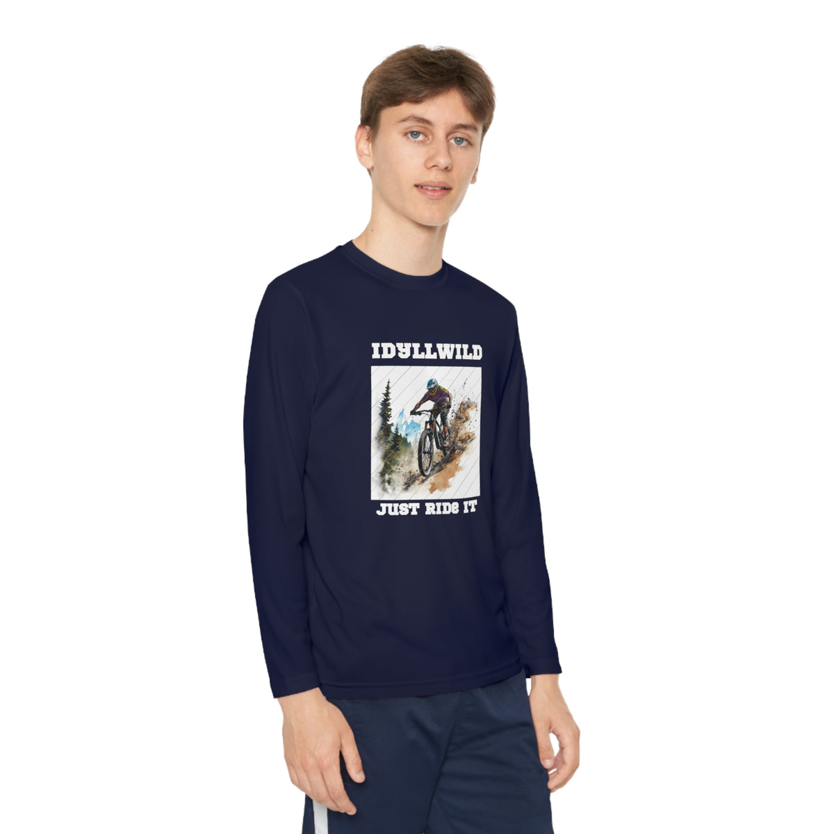 =Idyllwild Mountain Biking Square Youth Long Sleeve Competitor Tee