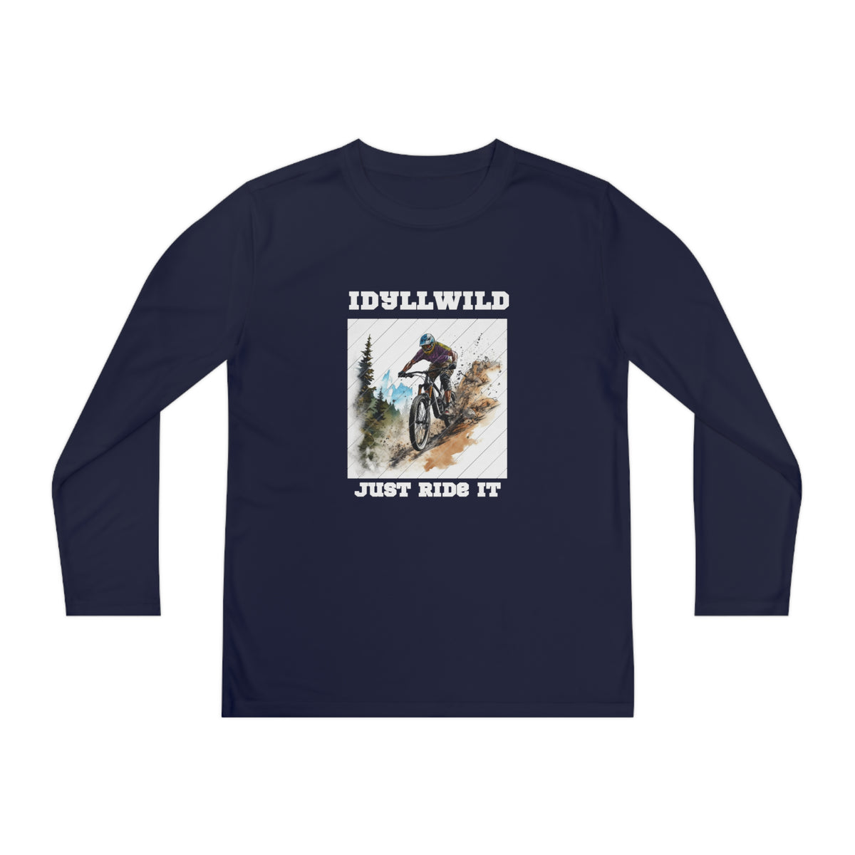 =Idyllwild Mountain Biking Square Youth Long Sleeve Competitor Tee