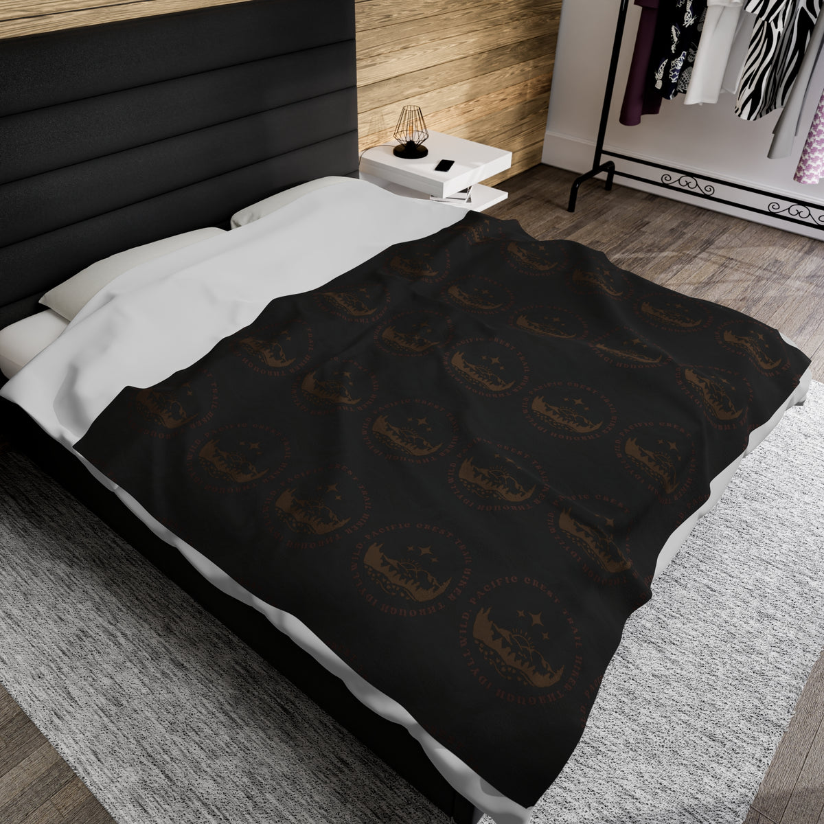 Velveteen Plush Blanket PCT through Idyllwild Tan Pattern Black