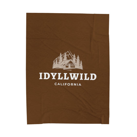 Velveteen Plush Blanket Idyllwild Cabin the Woods Badge Brown