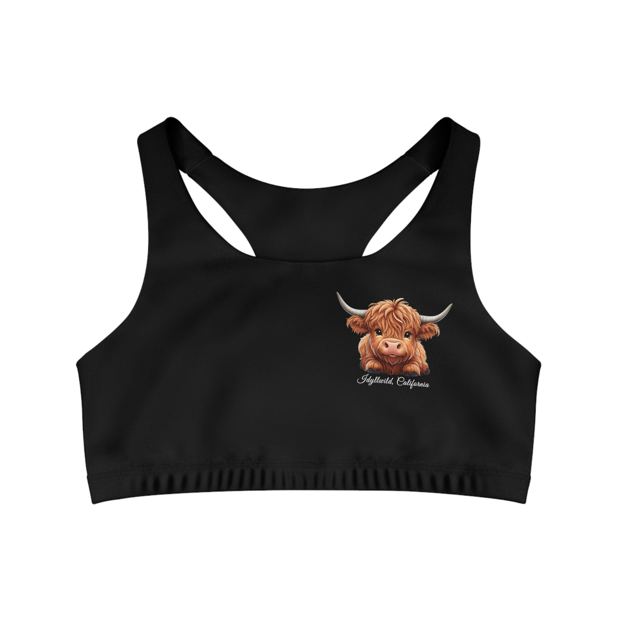 Seamless Sports Bra (AOP) Idyllwild Cow 1 top