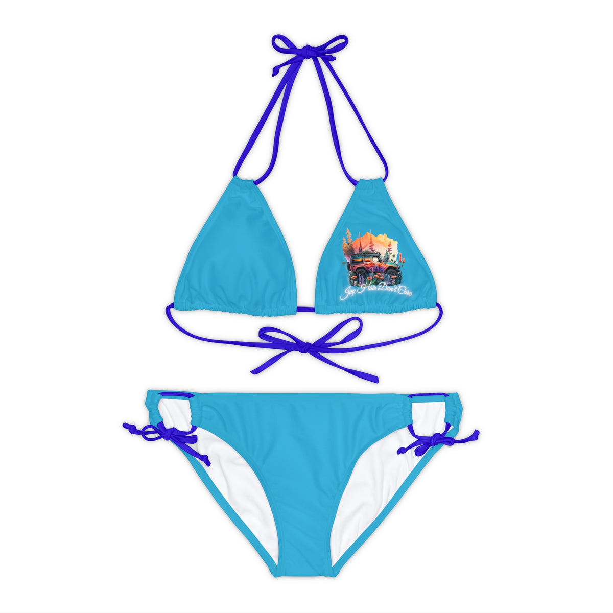 Jeep Hair Don't Care Strappy Turquoise Bikini Set