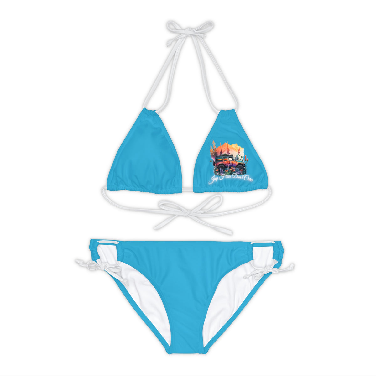 Jeep Hair Don't Care Strappy Turquoise Bikini Set