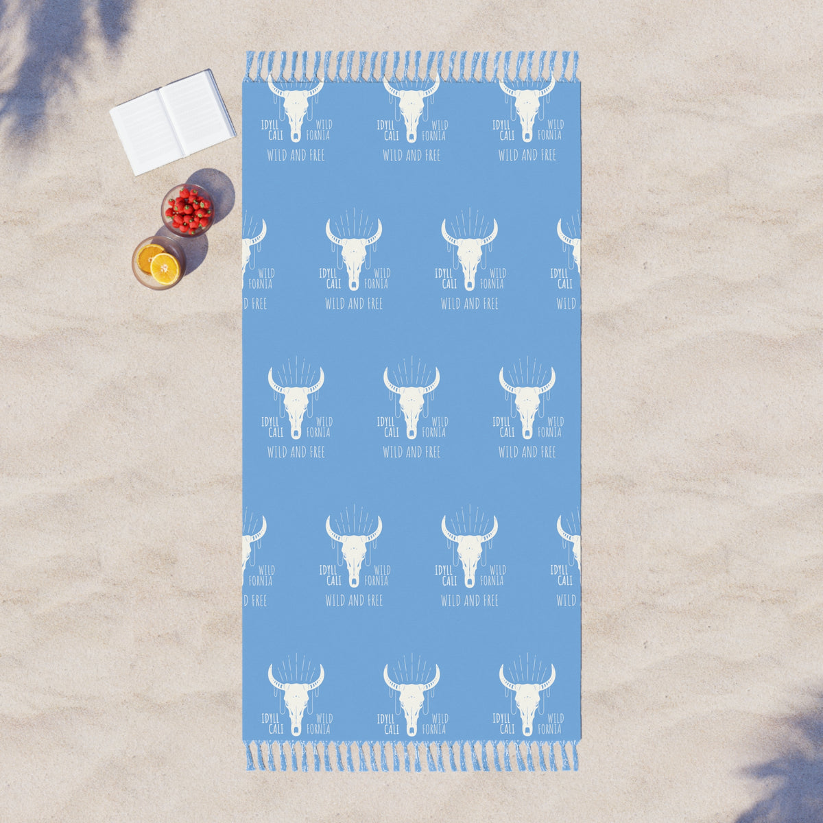 Boho Beach Cloth IdyllWild and Free Longhorn Pattern Light Blue