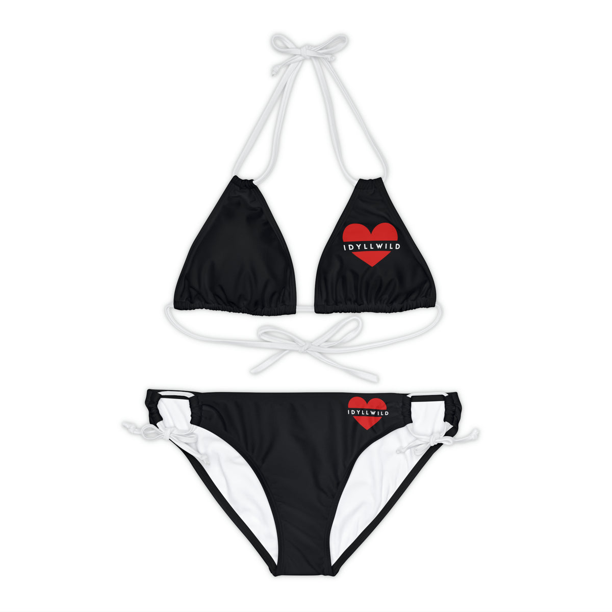 Strappy Bikini Set (AOP)Heart Bikini Black