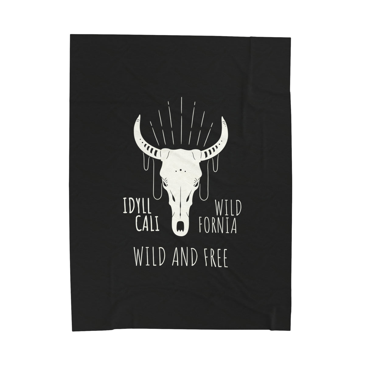 Velveteen Plush Blanket Idyll WIld and Free Longhorn Black