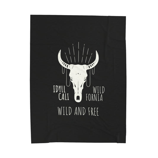 Velveteen Plush Blanket Idyll WIld and Free Longhorn Black