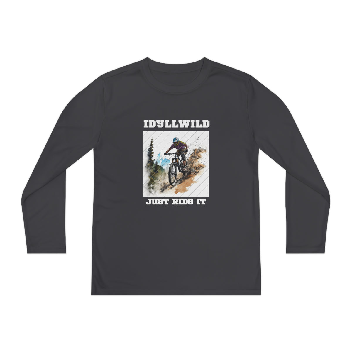 =Idyllwild Mountain Biking Square Youth Long Sleeve Competitor Tee