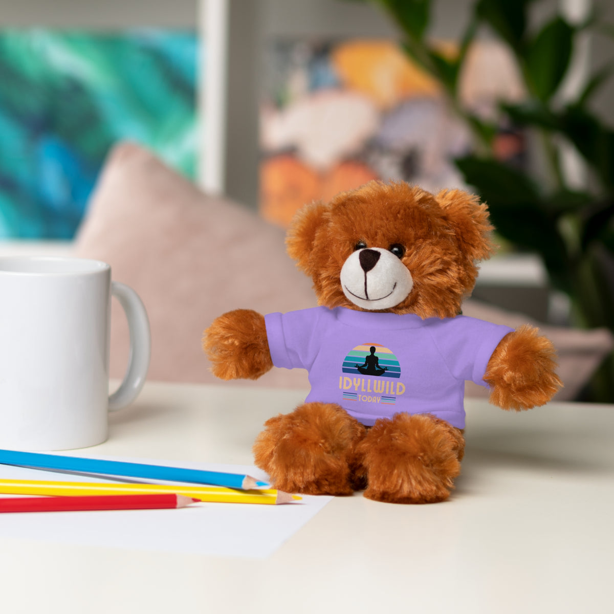 Stuffed Animals with Tee Idyllwild Yoga Day
