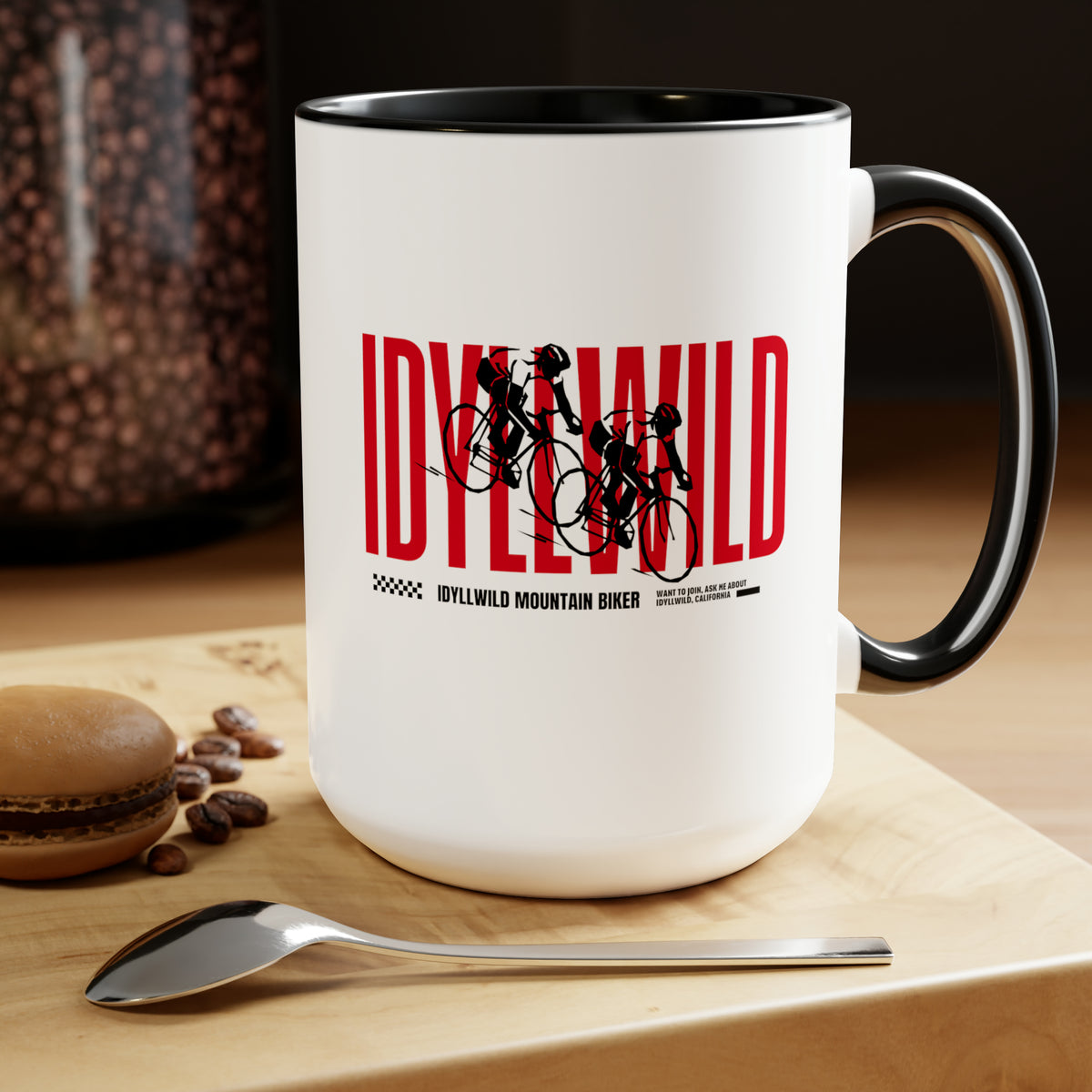 Two-Tone Coffee Mugs, 15oz Mountain biking Idyllwild