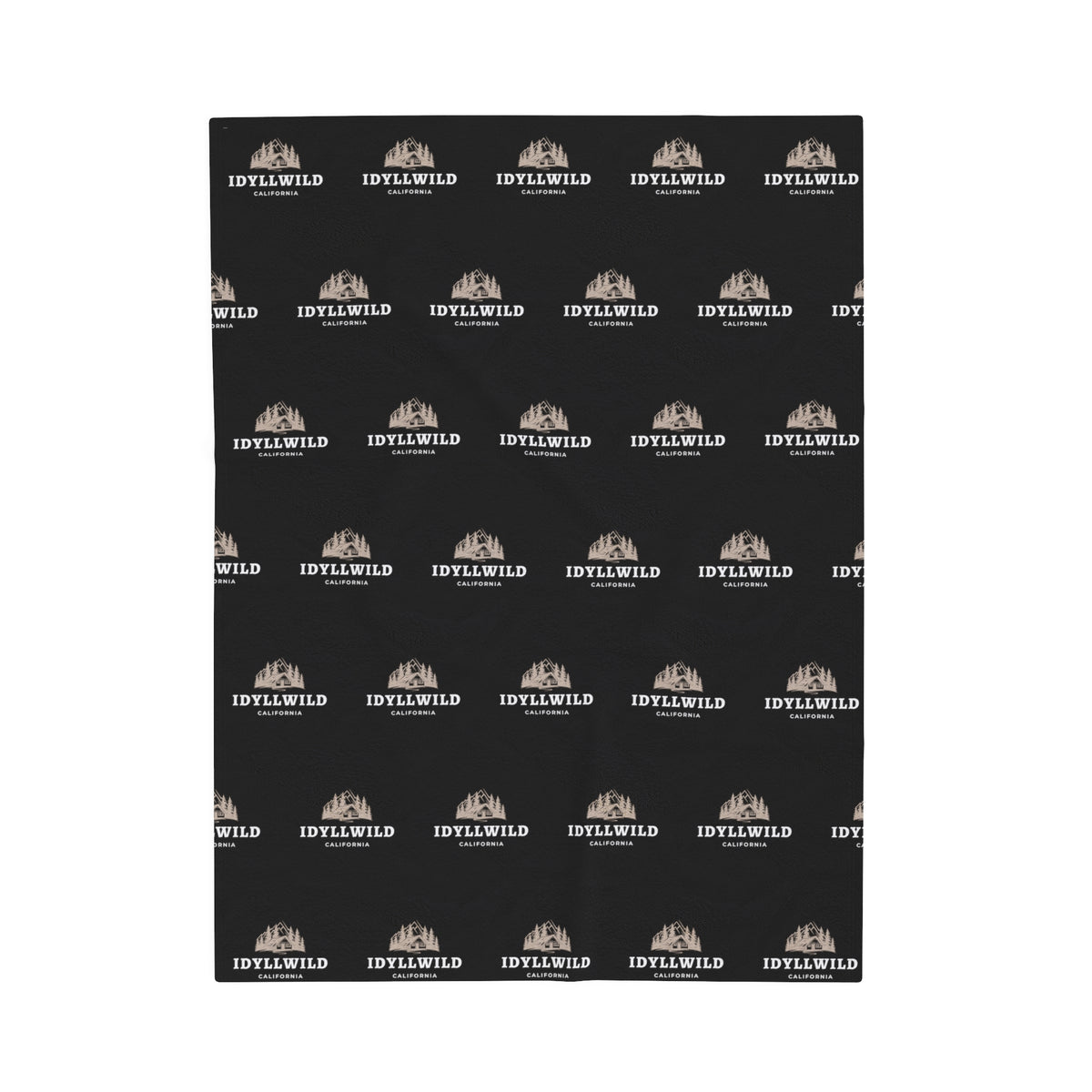 Velveteen Plush Blanket Idyllwild Cabin Badge Pattern Black