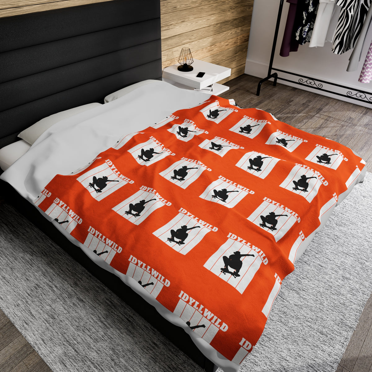 Velveteen Plush Blanket Skate Idyllwild Orange Pattern