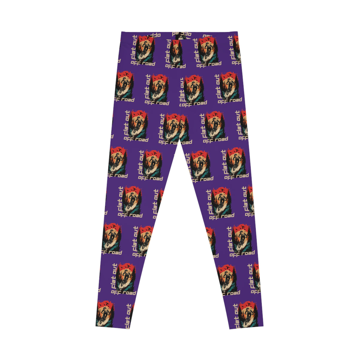 Mountain Biking "Off Road Flat Out" Stretchy Purple Leggings