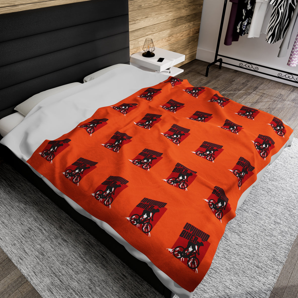 Velveteen Plush Blanket Idyllwild Biker Pattern Orange