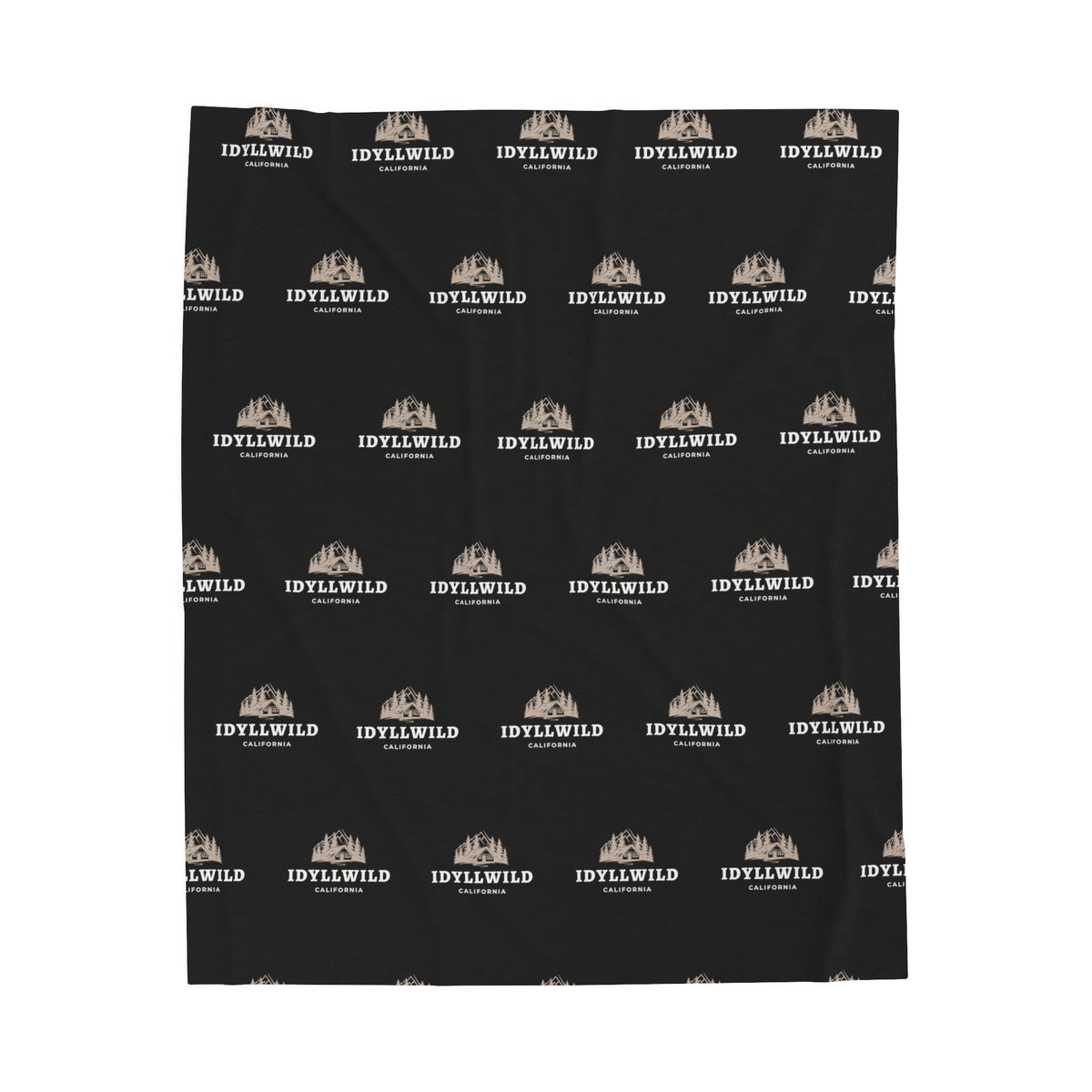 Velveteen Plush Blanket Idyllwild Cabin Badge Pattern Black