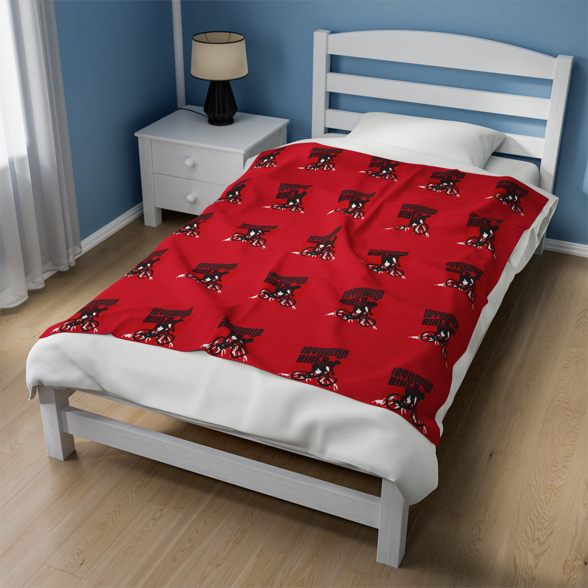 Velveteen Plush Blanket Idyllwild Biker Pattern Red