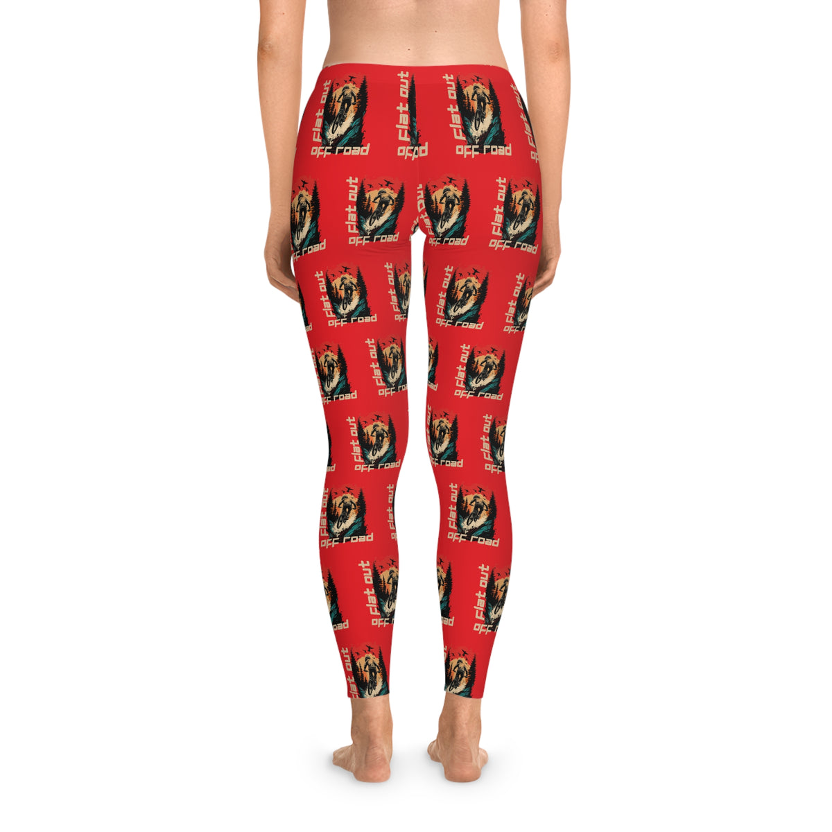 Mountain Biking "Off Road Flat Out" Red Stretchy Leggings