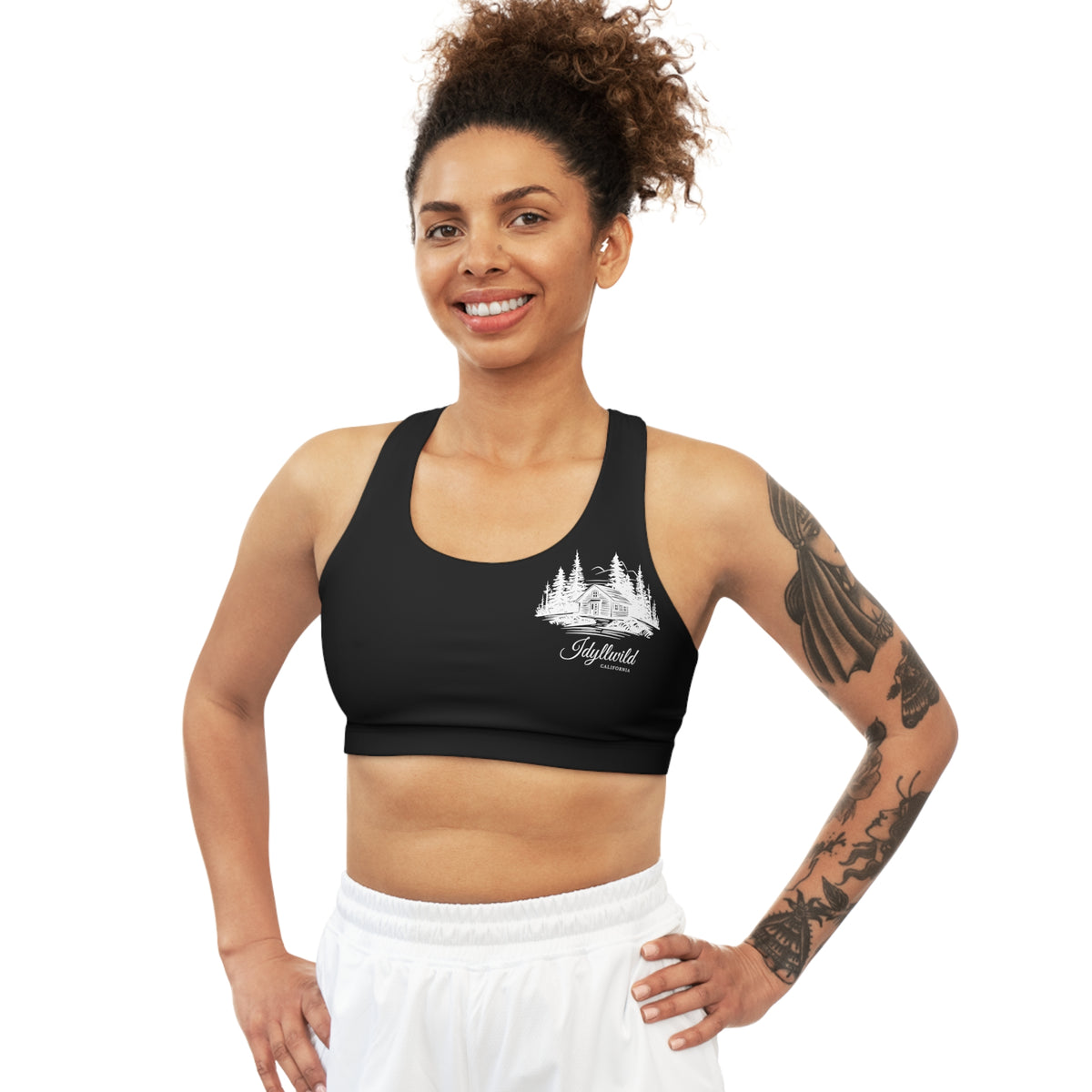 Seamless Sports Bra (AOP) Classy cabin in the woods Black
