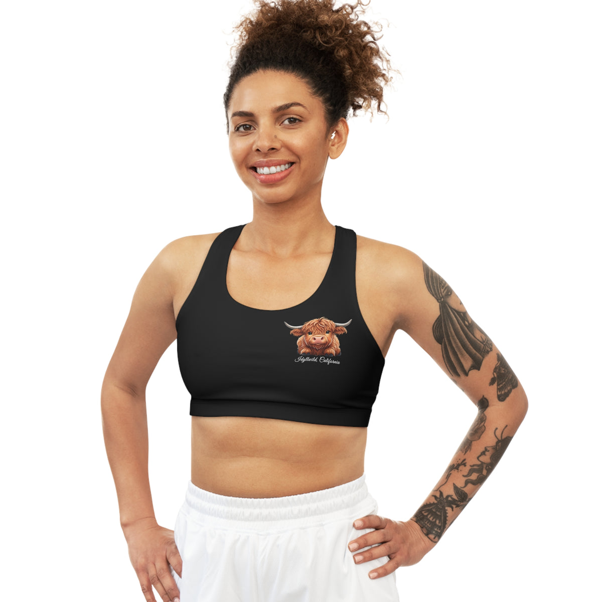 Seamless Sports Bra (AOP) Idyllwild Cow 1 top