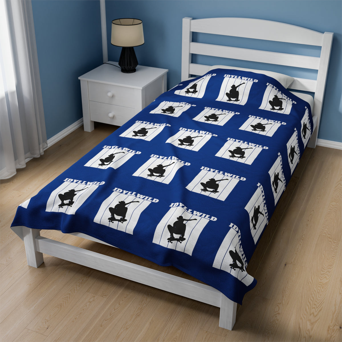 Velveteen Plush Blanket Skate Idyllwild Blue Pattern
