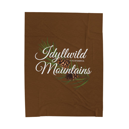 Velveteen Plush Blanket Idyllwild Mountains Coneback Brown